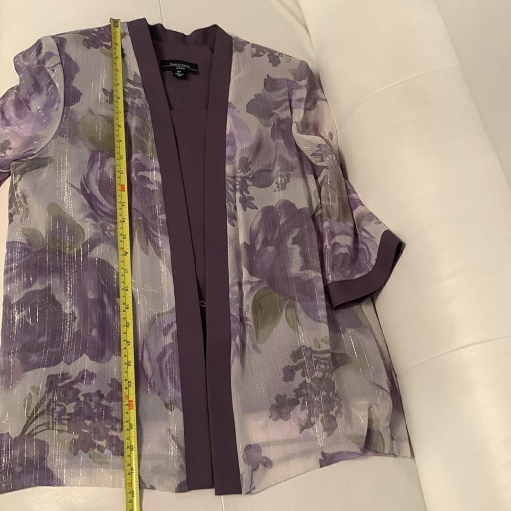 R & M Richard’s Elegant Purple Shimmer Floral Blazer Blouse Lightweight Size 12P - Picture 5 of 9